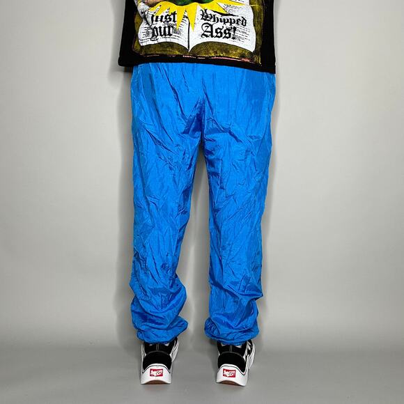 Vintage 90s Nylon Track Pants Mens M Baggy Fit Pacific Blue Nylon Joggers - Picture 3 of 4